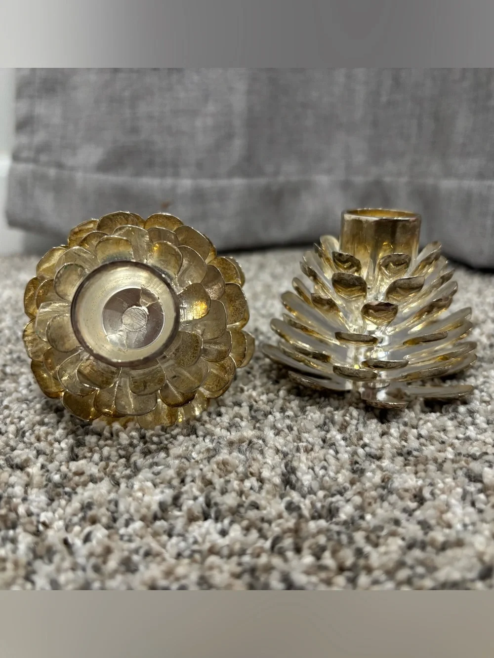 Pinecone Shape Candlestick Holders Set of 2 Vintage Silver-Plated Holiday Decor
